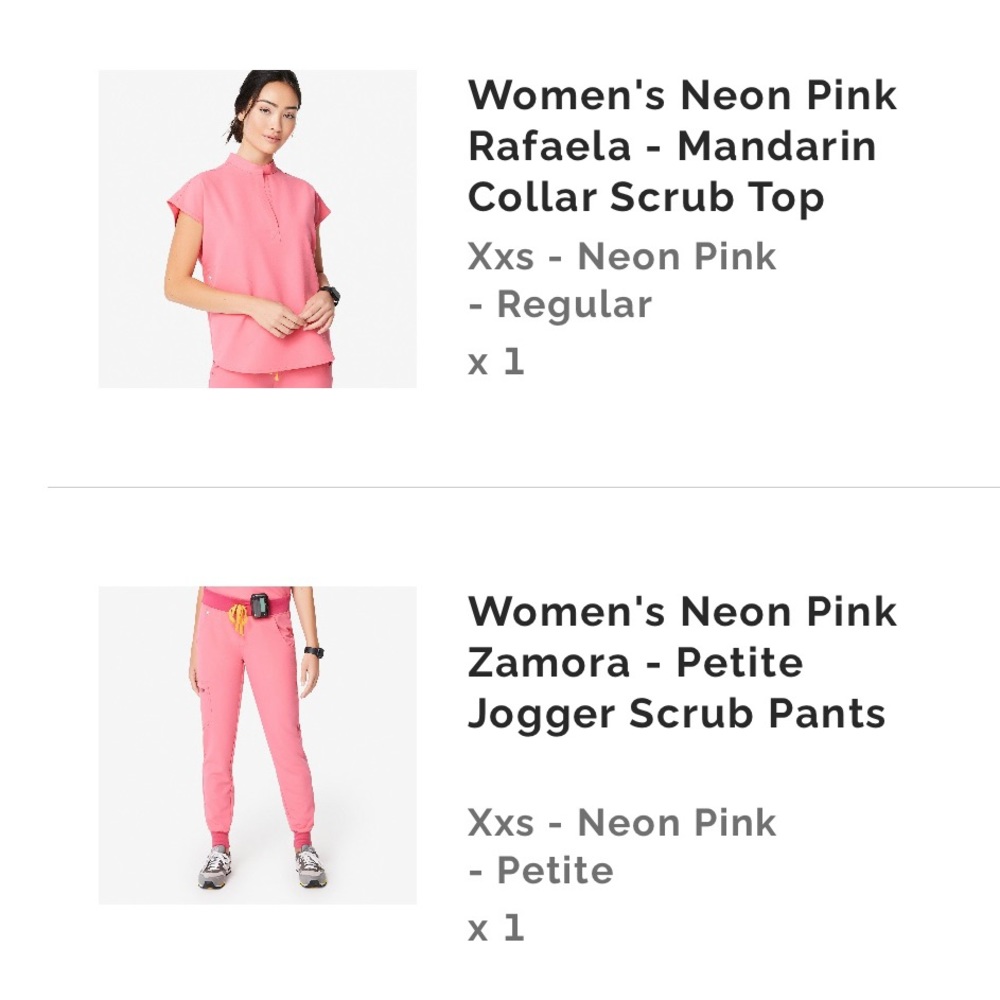 Figs Neon Pink Scrub Set- petite XXS pants// XXS top